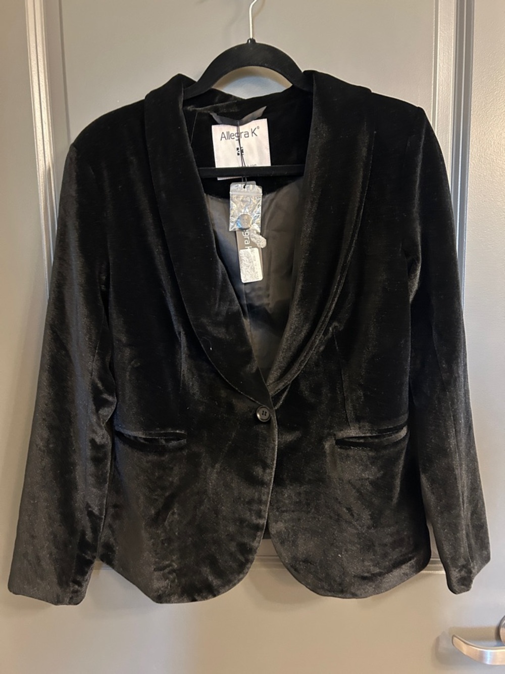 Allegra K Black Velvet Shawl-Collar Single-Button Blazer NWT